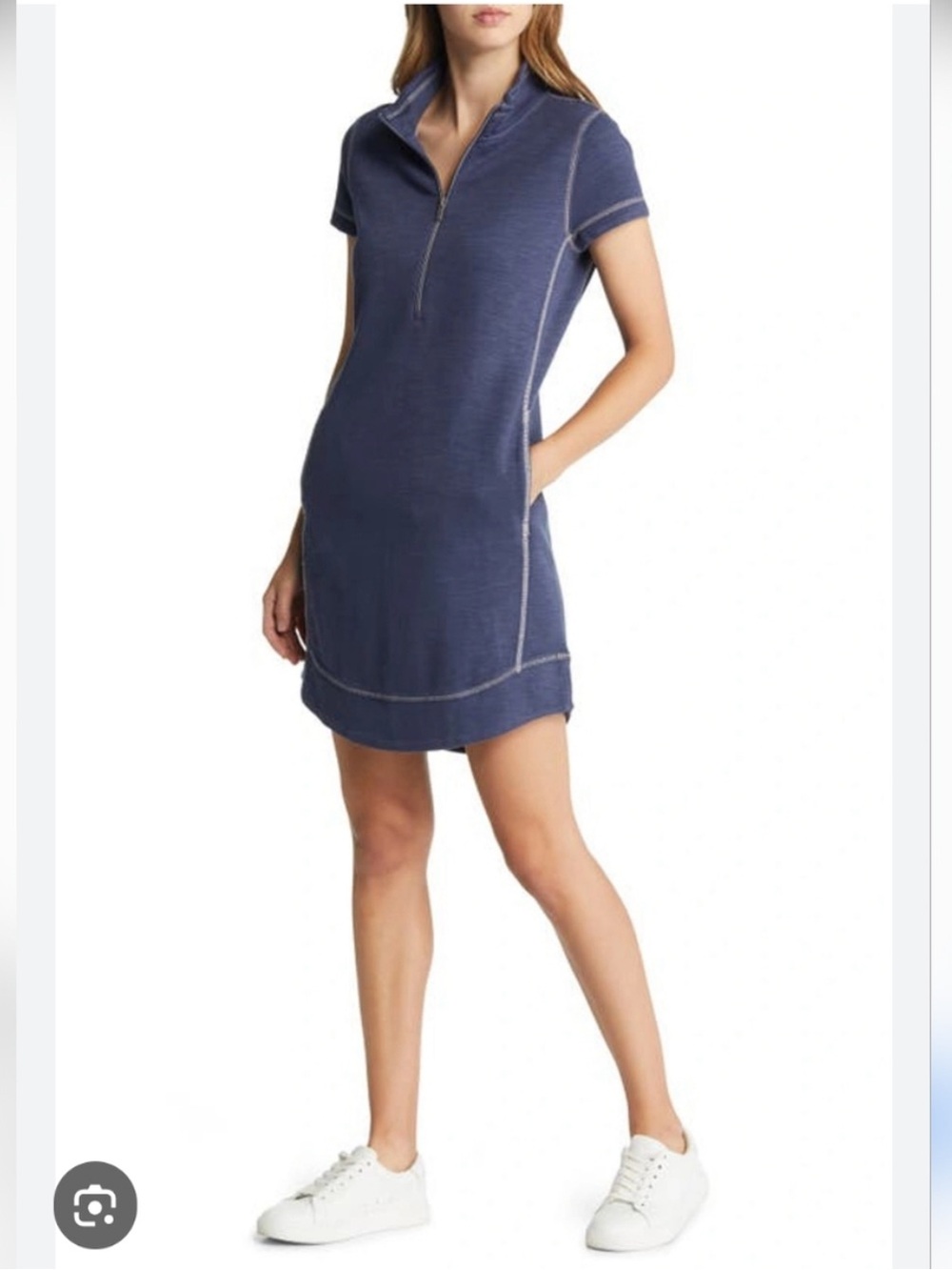 Tommy Bahama Tobago Bay Half Zip SHORT-SLEEVE DRESS OCEAN DEEP Navy Size Medium